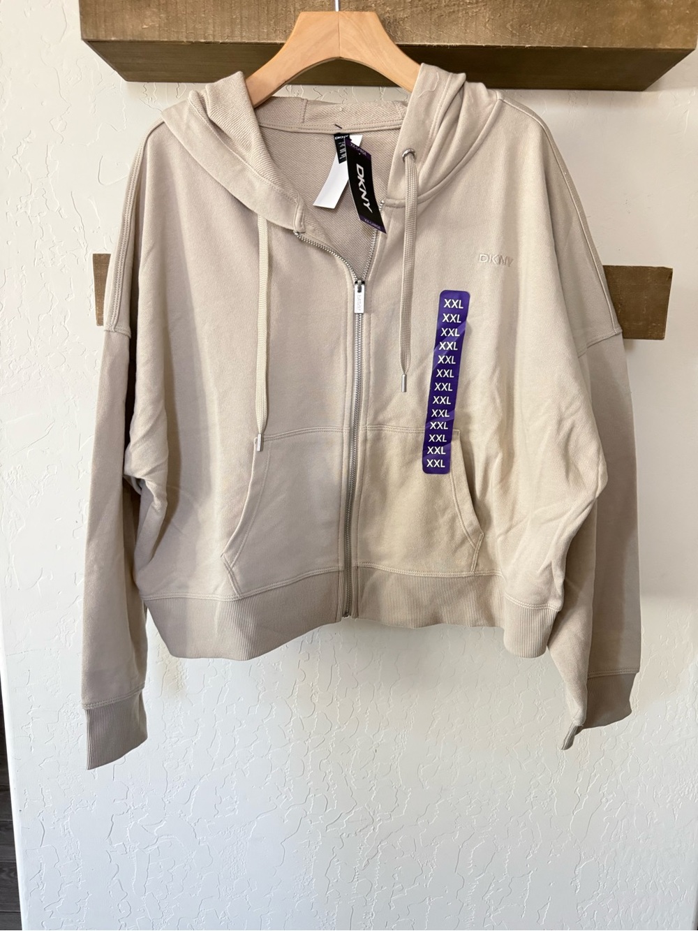 DKNY|Taupe Neutral Full Zip hoodie sweater,boxy oversized fit•NWT,athleisure XXL